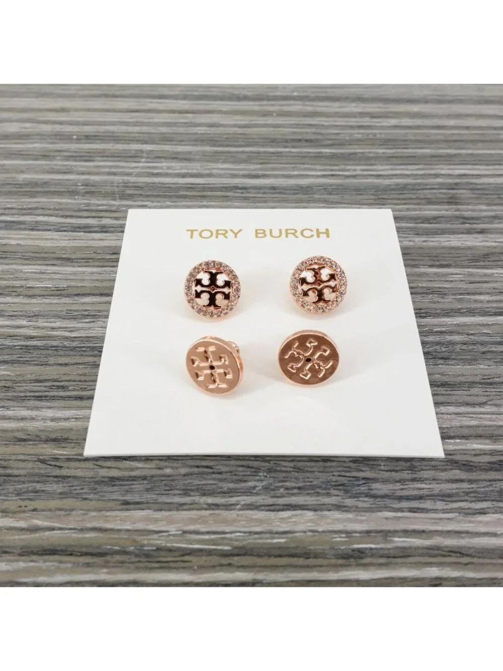 Tory Burch Miller Pavé Stud Earrings Rose Gold/Crystal OS